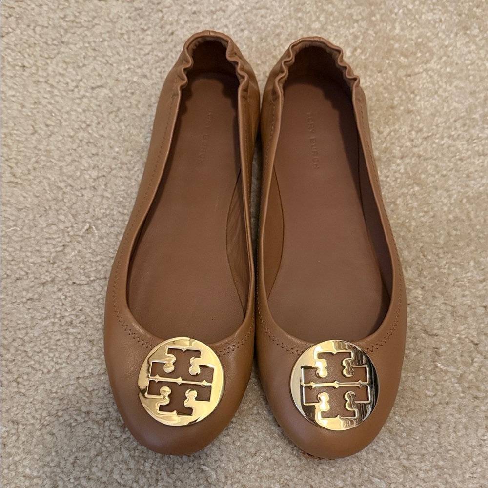 Tory Burch Brown Flats with Gold Emblem